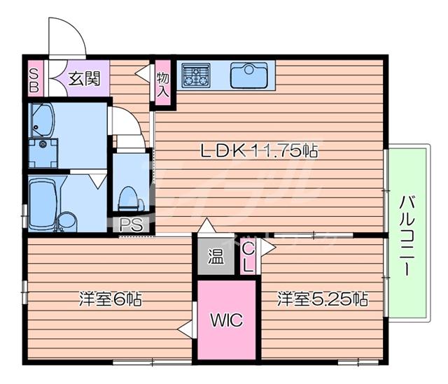 エルメゾン内本町(2LDK/1階)の間取り写真