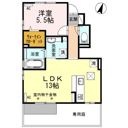 ヴィラフクオカB棟(1LDK/1階)の間取り写真