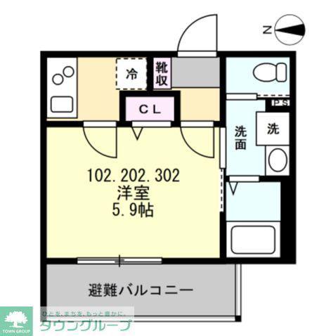 ベイルーム相模大塚(1K/3階)の間取り写真