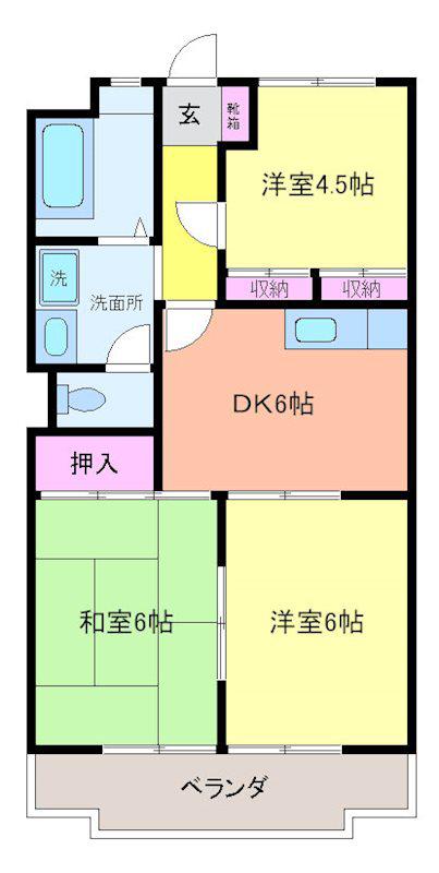 高市ビル(3DK/6階)の間取り写真