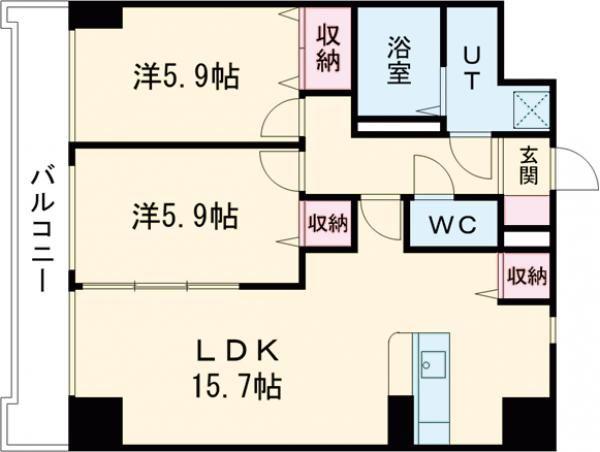 ソレイユ御蔵町(2LDK/4階)の間取り写真