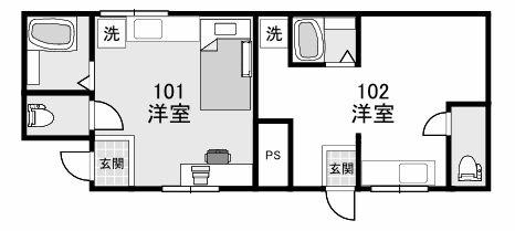 リベルハイツI(ワンルーム/1階)の間取り写真