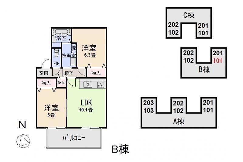 リビングタウン南矢島(2LDK/1階)の間取り写真