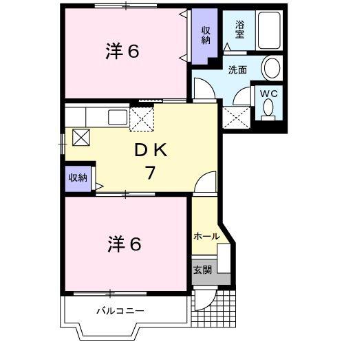ソレイユII(2DK/1階)の間取り写真
