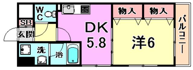 エスペランサ御影II(1DK/6階)の間取り写真