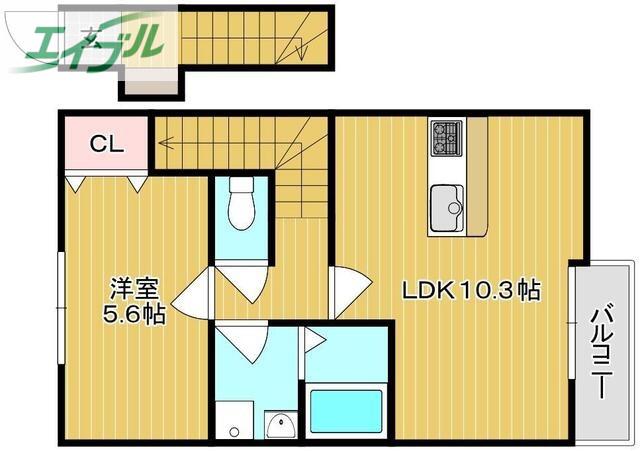 COCORU東畦 A棟(1LDK/2階)の間取り写真