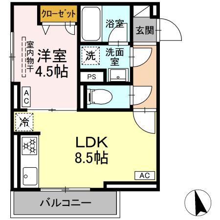 セレスティア羽沢B棟(1LDK/2階)の間取り写真