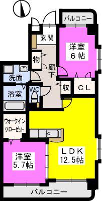 パインテール室見(2LDK/5階)の間取り写真