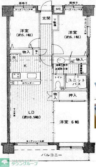 川口南町ローヤルコーポ(3LDK/7階)の間取り写真