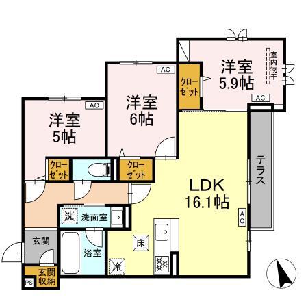 ディールーム分梅(3LDK/1階)の間取り写真