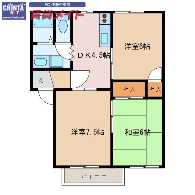コーポ玉城(3DK/2階)の間取り写真