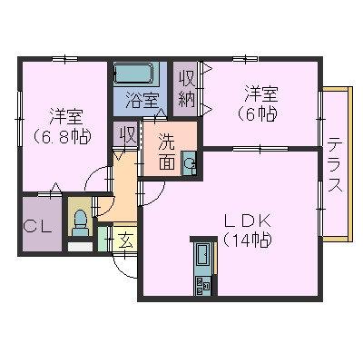 リビングタウン高山台B棟(2LDK/2階)の間取り写真