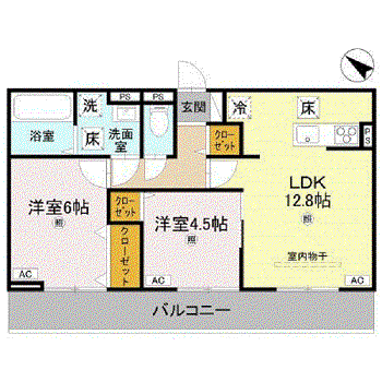 D-REGALO下馬S(2LDK/1階)の間取り写真