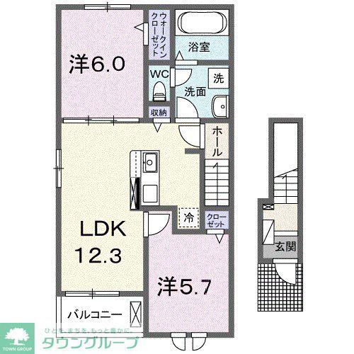 ノース パティオ(2LDK/2階)の間取り写真