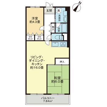 北越谷スカイハイツ(2LDK/2階)の間取り写真