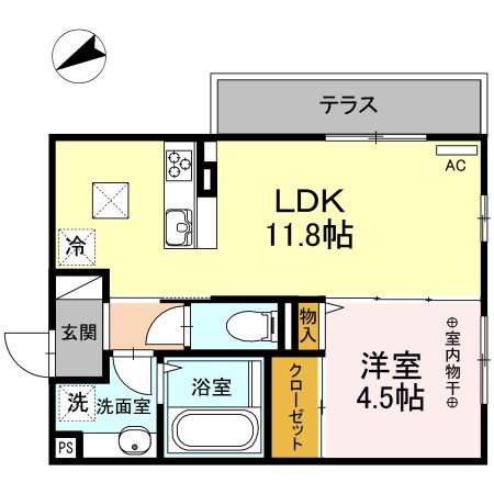 HALLGREEN(1LDK/1階)の間取り写真