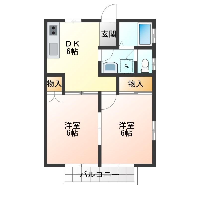 ハイツ栗崎(2DK/2階)の間取り写真