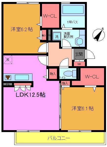 メゾンマグノリア徳住(2LDK/1階)の間取り写真