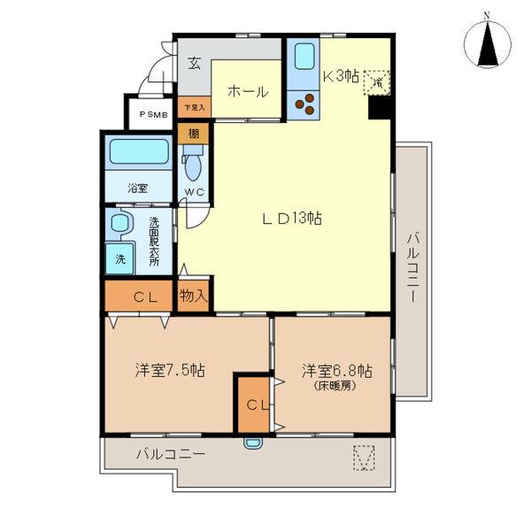 クレーネワン(2LDK/5階)の間取り写真