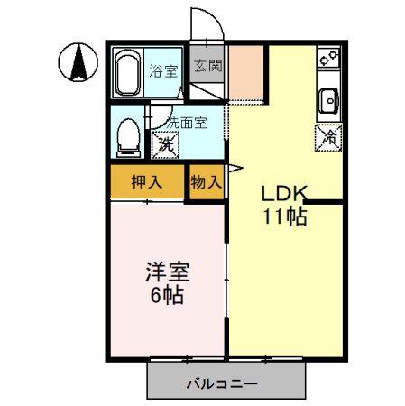 レディアンス熊谷(1LDK/2階)の間取り写真