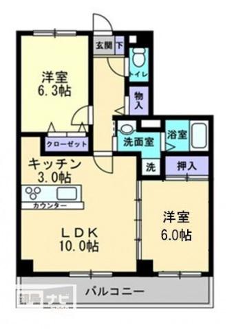 フィネス来夢(2LDK/2階)の間取り写真