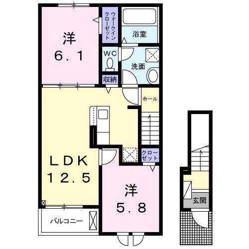 フレンド B棟(2LDK/2階)の間取り写真