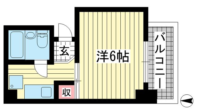 山手ダイヤハイツ(1K/6階)の間取り写真