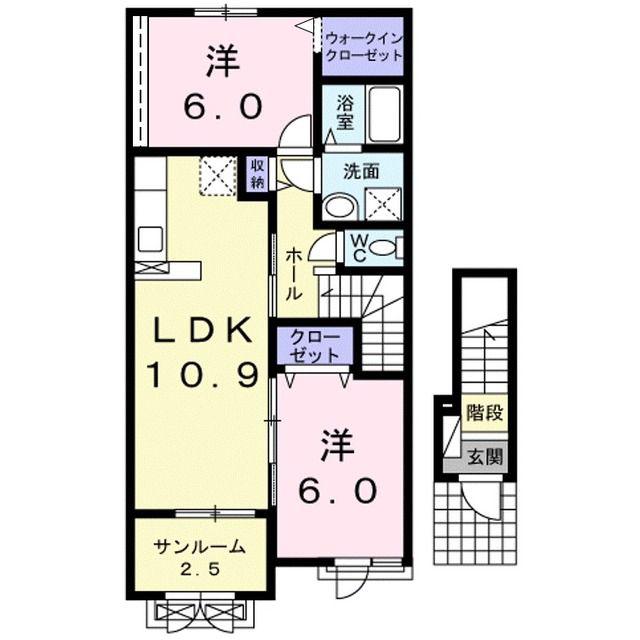 キングビートル(2LDK/2階)の間取り写真