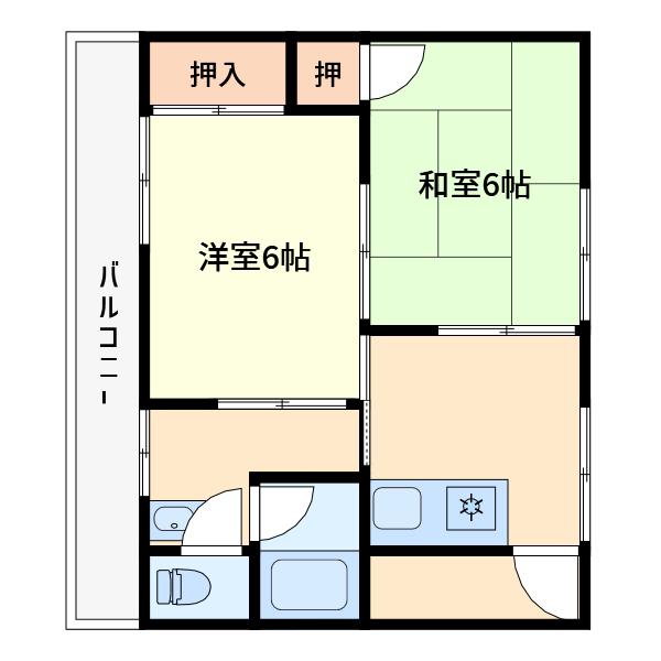 石才ハイツ(2DK/2階)の間取り写真