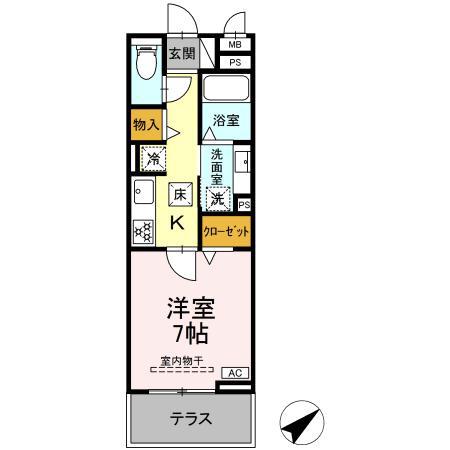 D-SQUARE大和町(1K/1階)の間取り写真