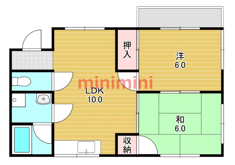 ヒルズ21(2LDK/2階)の間取り写真
