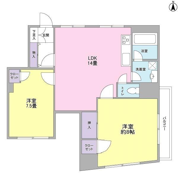 ヒルサイドW(2LDK/3階)の間取り写真