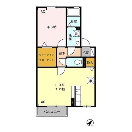 リビングタウン愛野南 C(1LDK/2階)の間取り写真