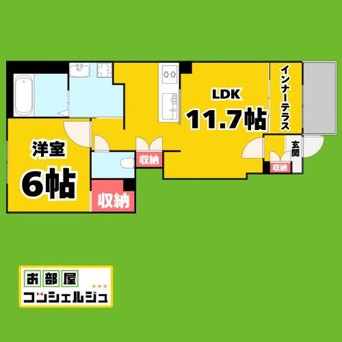 JR関西本線 春田駅 徒歩7分 2階建 築1年(1LDK/1階)の間取り写真