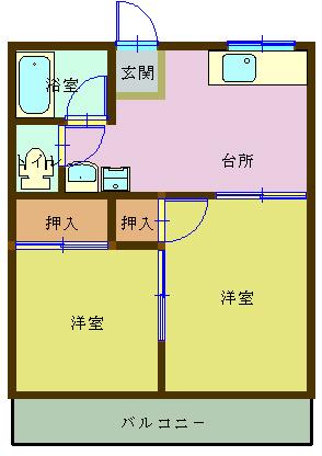 コーポ丸の内(2DK/2階)の間取り写真