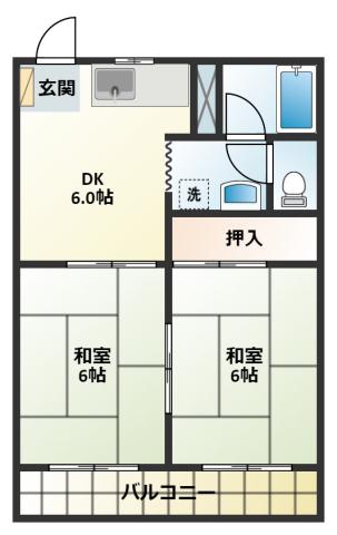 プラサート90(2DK/1階)の間取り写真