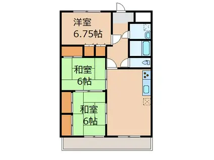 桃の里マンション(3LDK/1階)の間取り写真