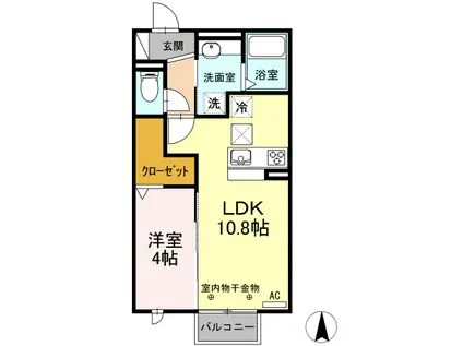 メゾン ラ・ヴェリテ B(1LDK/1階)の間取り写真