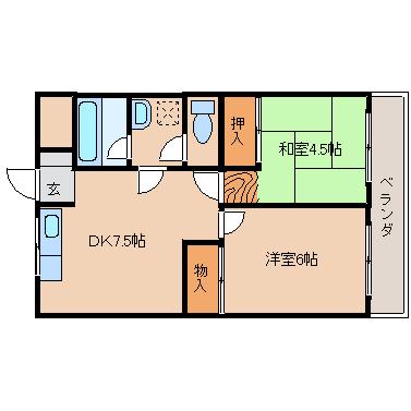 生駒レックスマンション(2LDK/4階)の間取り写真