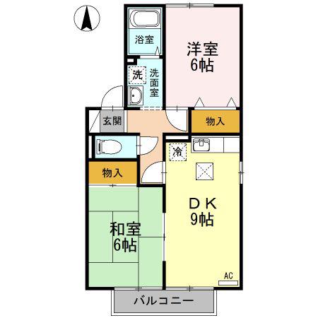 セジュール力石B棟(2DK/1階)の間取り写真