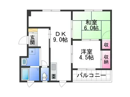 ハイツカクト(2DK/1階)の間取り写真