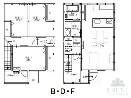 メゾンクレスト神辺川北I(3LDK/1階)の間取り写真