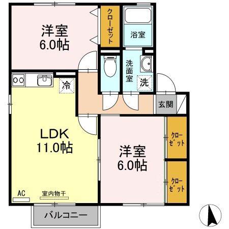 プラザ・ルミエール弐番館 C棟(2LDK/2階)の間取り写真