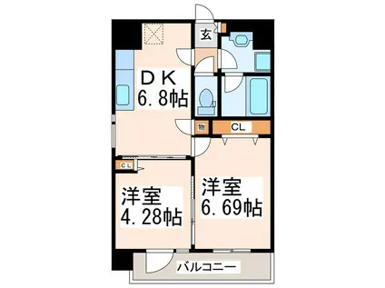 ベリーマンション出水(2DK/3階)の間取り写真