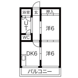 コーポあさひや(2DK/4階)の間取り写真