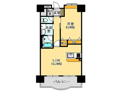 グランドパレス長町(1LDK/2階)の間取り写真