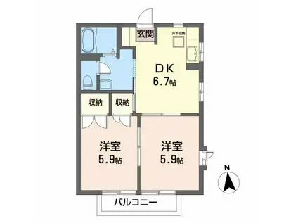 ライフ本町A(2DK/1階)の間取り写真