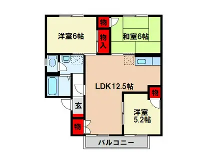 セジュール・レスポワール(3LDK/2階)の間取り写真
