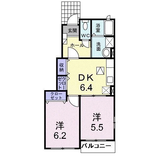 セレーノ A棟(2DK/1階)の間取り写真