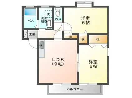 ソレイユI・II(2DK/2階)の間取り写真